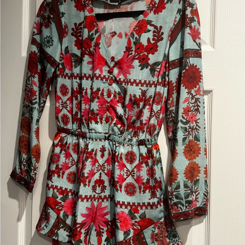 HEMANT & NANDITA Floral Red and Blue Jumpsuit